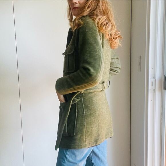 Vintage Wool Military Style Womens Olive Green Coat SZ XS Belted Gopcore Utility - Picture 10 of 11